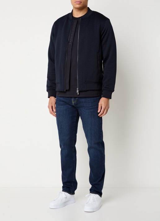Armani Gewatteerd bomberjack met structuur - voorkant 2 donkerblauw