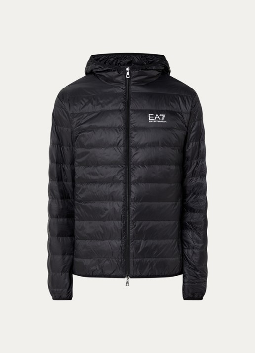 Armani Gewatteerd jack met donsvulling en logo - voorkant 3 zwart