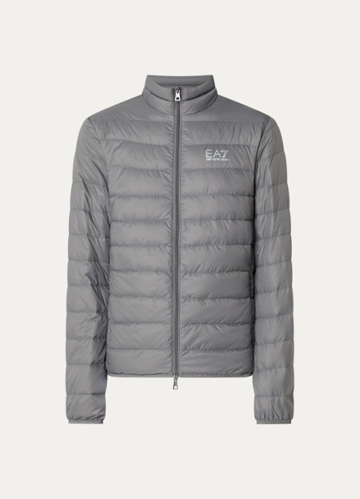 Armani Gewatteerd jack met donsvulling en logo - voorkant grijs