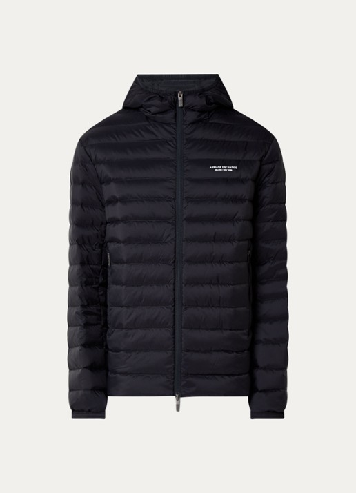 Armani Gewatteerd jack met donsvulling en ritszakken - voorkant donkerblauw