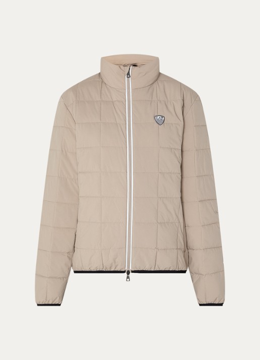 Armani Gewatteerd jack met logo en donsvulling - voorkant donkerbeige