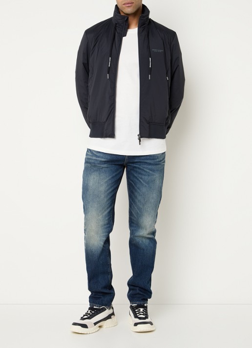 Armani Gewatteerd jack met ritszakken en logo - voorkant 3 donkerblauw