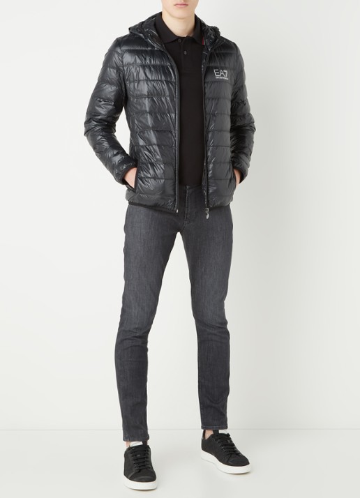 Armani Gewatteerd trainingsjack met donsvulling en logo - voorkant 4 zwart