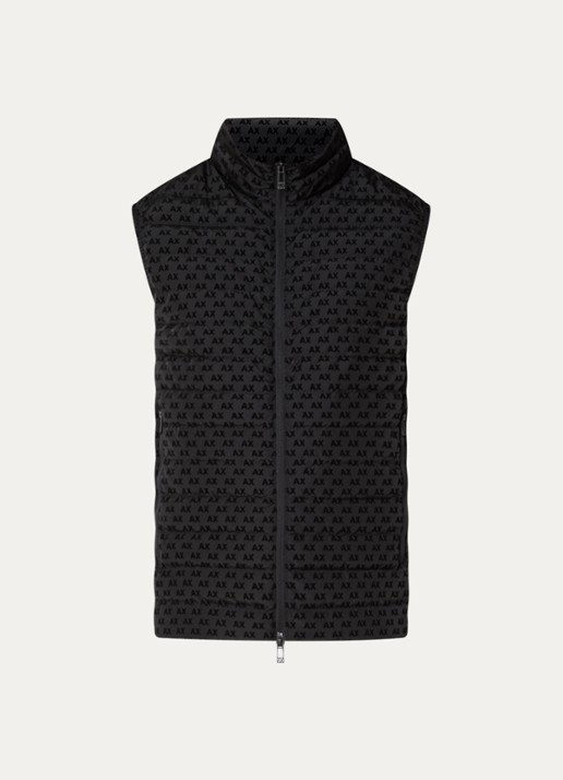 Armani Gewatteerde bodywarmer met donsvulling en flock logoprint - voorkant black-uc001