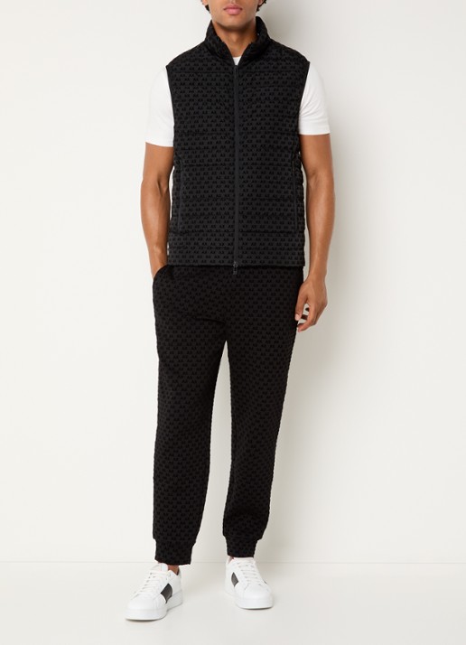 Armani Gewatteerde bodywarmer met donsvulling en flock logoprint - voorkant 2 black-uc001
