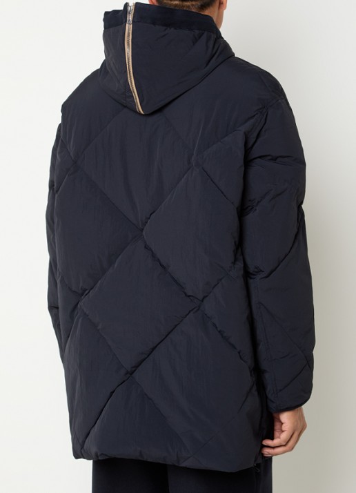 Armani Gewatteerde parka met capuchon en quilt patroon - achterkant donkerblauw