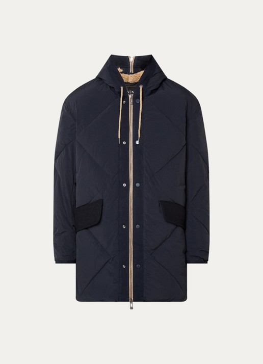 Armani Gewatteerde parka met capuchon en quilt patroon - voorkant 2 donkerblauw