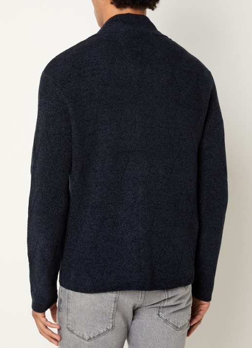 Armani Grofgebreid vest in wolblend met V-hals - achterkant donkerblauw