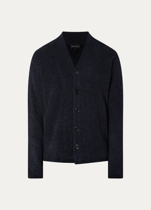 Armani Grofgebreid vest in wolblend met V-hals - voorkant 3 donkerblauw
