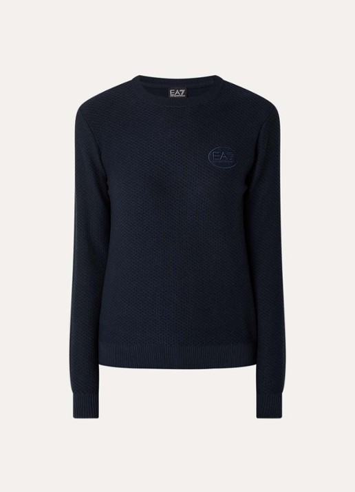 Armani Grofgebreide pullover met logo - voorkant 2 donkerblauw