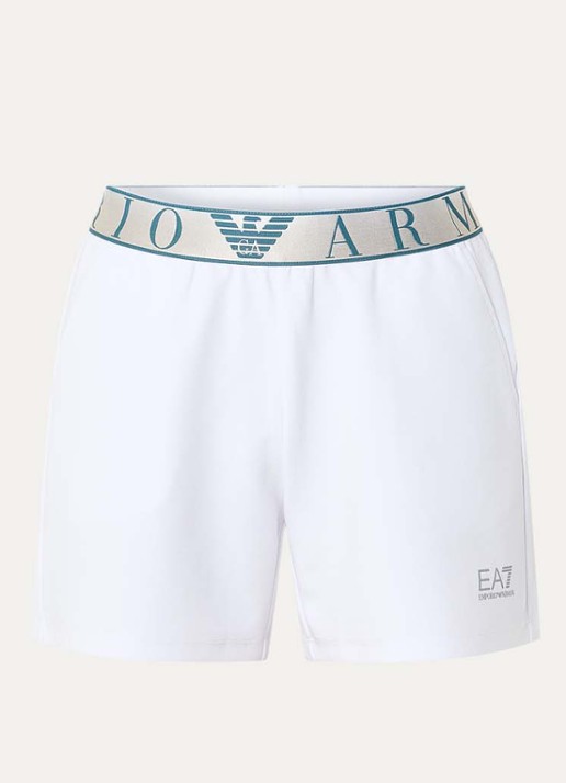 Armani High waist straight fit korte broek met logoband en steekzakken - voorkant 4 wit