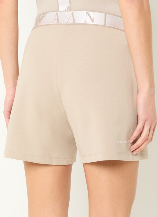 Armani High waist straight fit korte broek met logoband en steekzakken - achterkant beige