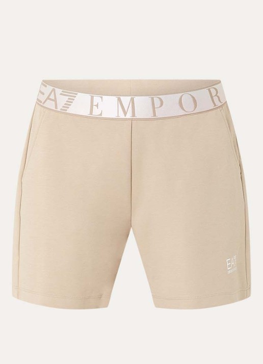 Armani High waist straight fit korte broek met logoband en steekzakken - voorkant 3 beige