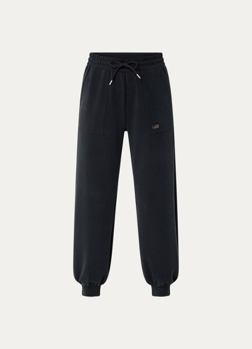 Armani High waist tapered fit joggingbroek met logo - voorkant 2 zwart