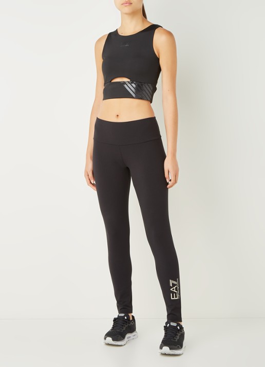 Armani High waist trainingslegging met metallic logo - voorkant 5 zwart