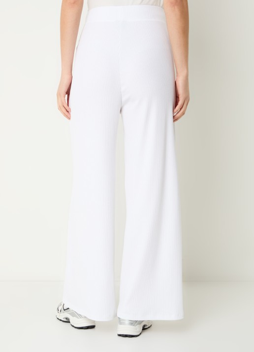 Armani High waist wide fit broek met ribstructuur en logo - achterkant wit