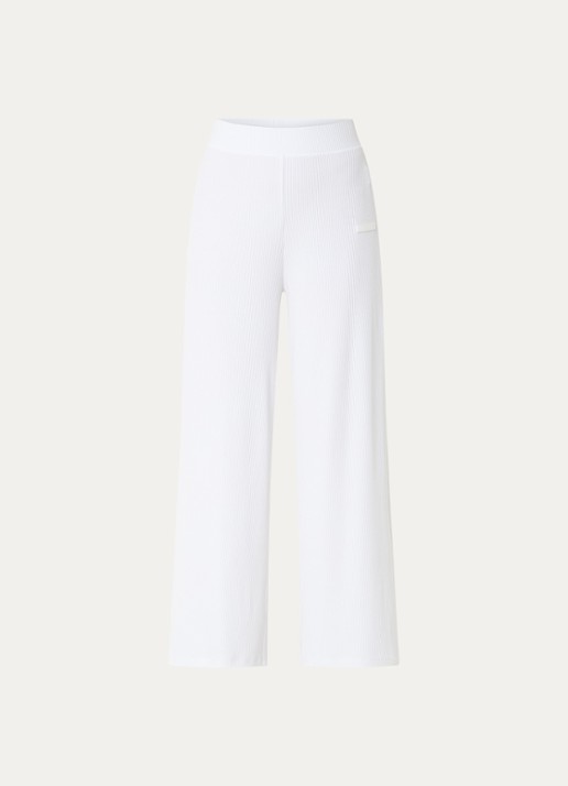Armani High waist wide fit broek met ribstructuur en logo - voorkant 3 wit