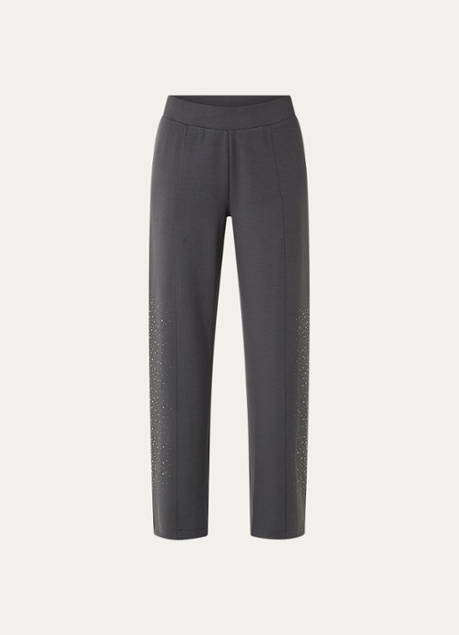 Armani High waist wide fit joggingbroek met strass - voorkant 2 donkergrijs