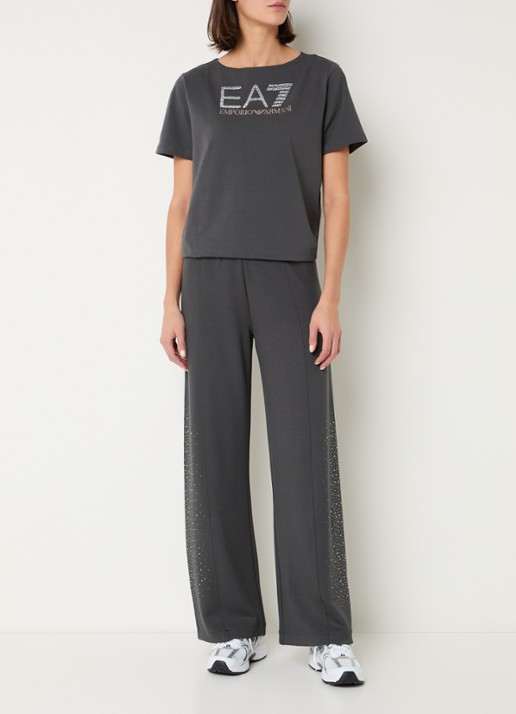 Armani High waist wide fit joggingbroek met strass - voorkant 3 donkergrijs