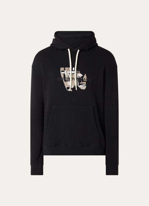 Armani Hoodie met logo en print - voorkant 4 zwart