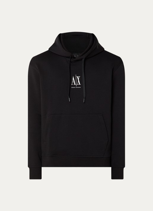 Armani Hoodie met logoborduring - voorkant zwart