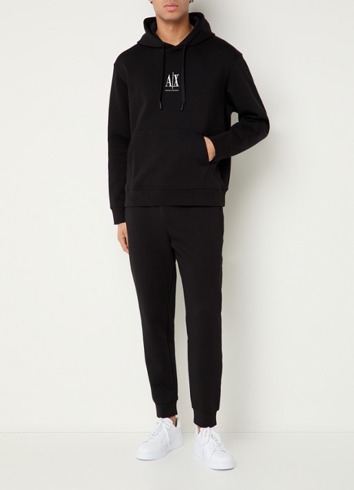 Armani Hoodie met logoborduring - voorkant 2 zwart