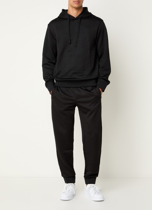 Armani Hoodie met logoborduring - voorkant 2 zwart
