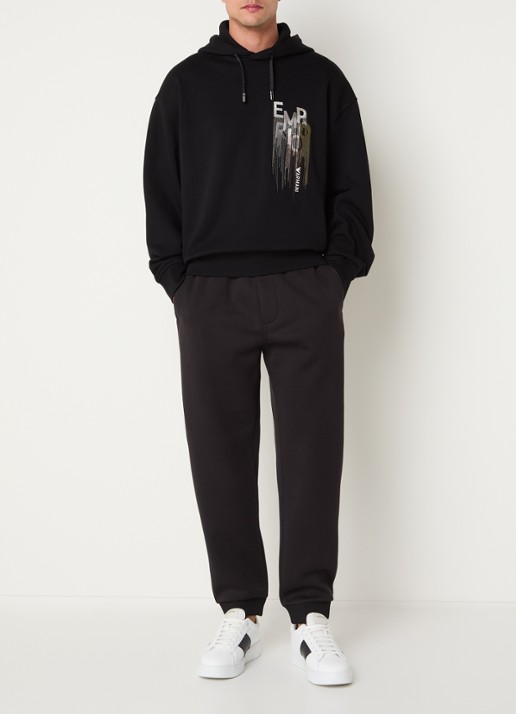 Armani hoodie met logoborduring - voorkant 5 zwart