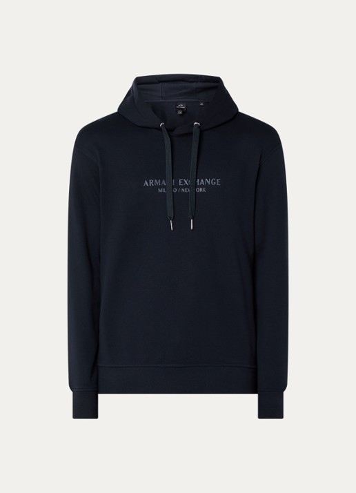 Armani Hoodie met logoprint - voorkant donkerblauw