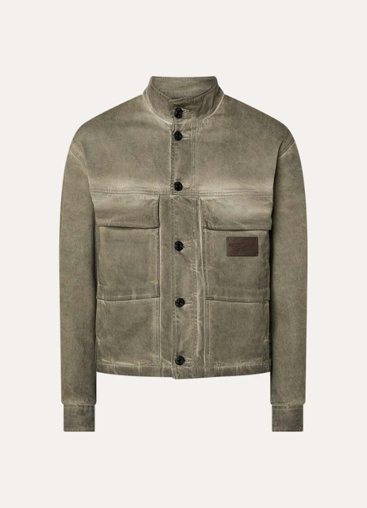 Armani Jack met borstzakken en verwassen afwerking - voorkant 3 mosgroen