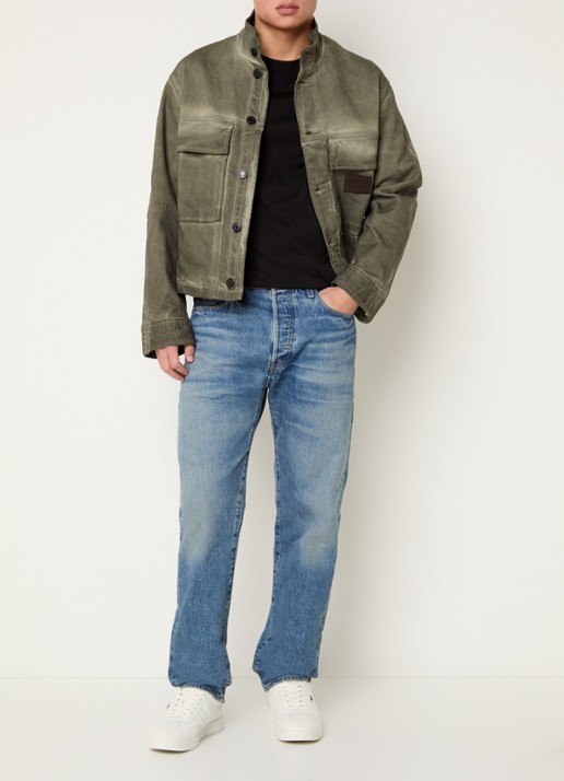 Armani Jack met borstzakken en verwassen afwerking - voorkant 4 mosgroen