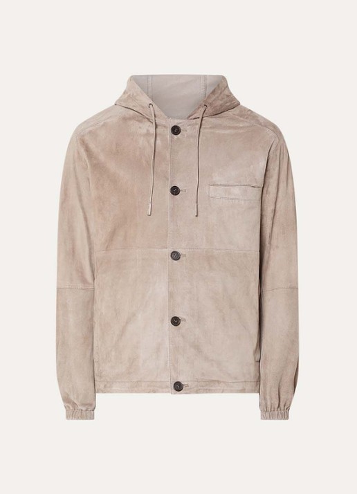 Armani Jack van geitenleer met capuchon en borstzak - voorkant 3 donkerbeige