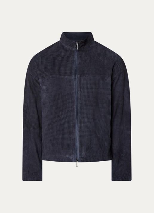 Armani Jack van geitenleer met steekzakken - voorkant 2 donkerblauw
