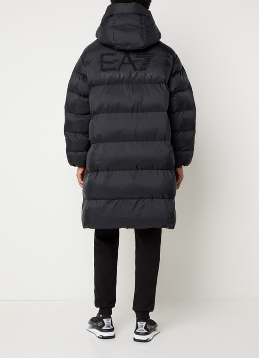 Armani Longline puffer jas met logo- en backprint - achterkant 4 zwart