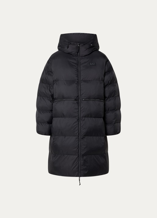 Armani Longline puffer jas met logo- en backprint - voorkant 2 zwart