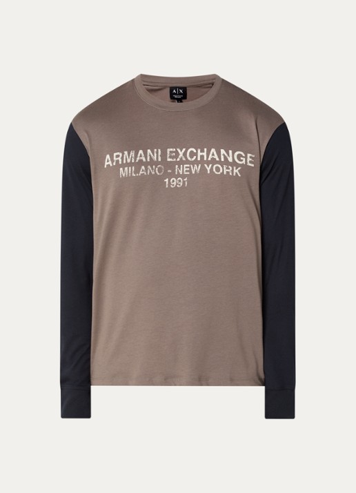 Armani Longsleeve met logoprint - voorkant lichtbruin