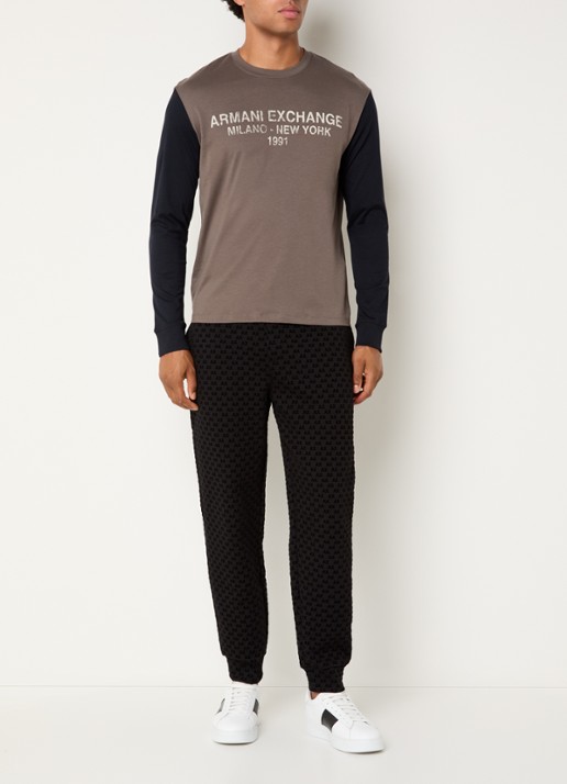 Armani Longsleeve met logoprint - voorkant 2 lichtbruin