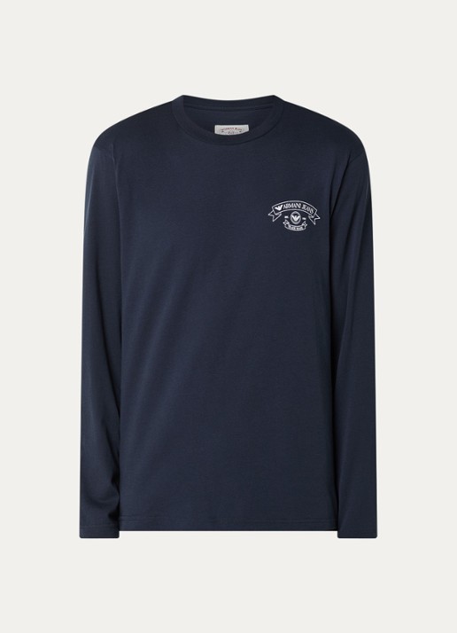 Armani Longsleeve met logoprint - voorkant donkerblauw