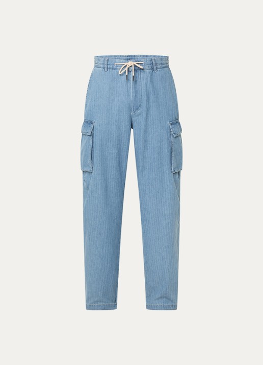 Armani Loose fit cargobroek van chambray met klepzakken - voorkant indigo
