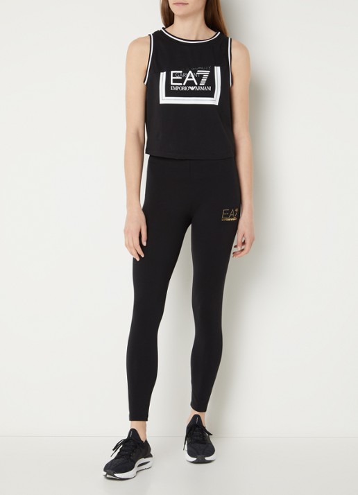 Armani Mid waist cropped trainingslegging met logoprint - voorkant 3 zwart