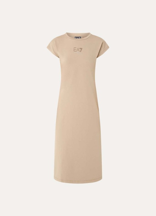 Armani Midi jurk met logo en strass - voorkant beige