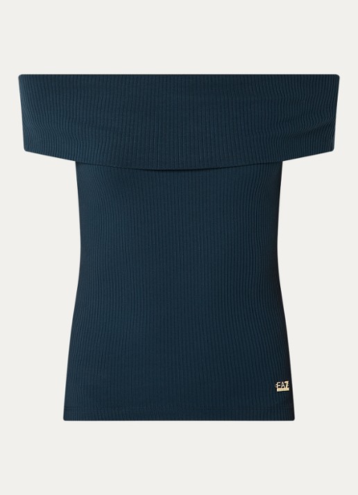 Armani Off Shoulder top met logo - voorkant donkerblauw