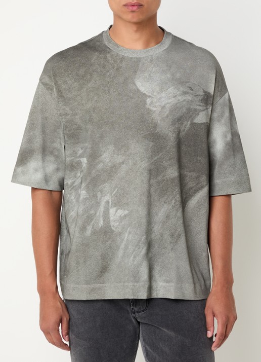 Armani Oversized T-shirt met print  - detail 4 olijfgroen