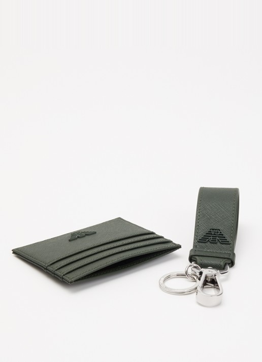 Armani Pasjeshouder en sleutelhanger met logo in set van 2 - detail groen