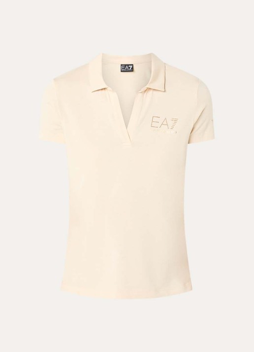 Armani Polo met logo en strass - voorkant beige
