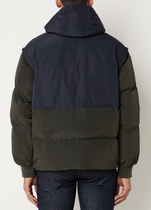 Armani Puffer jack met donsvulling en afneembare mouwen - achterkant bronsgroen
