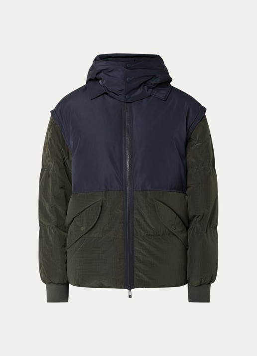 Armani Puffer jack met donsvulling en afneembare mouwen - voorkant 3 bronsgroen