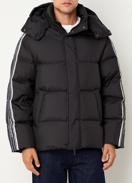 Armani Puffer jack met donsvulling en capuchon - detail 4 zwart