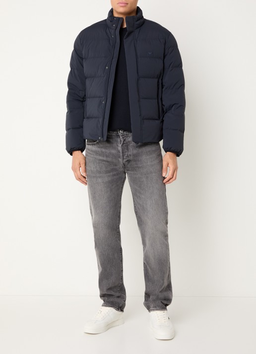 Armani Puffer jack met donsvulling en logoborduring - voorkant 3 iconico 0920 blu nav / donkerblauw