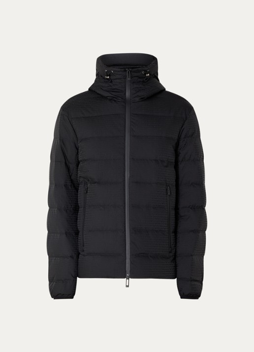 Armani Puffer jack met donsvulling en logoprint - voorkant zwart
